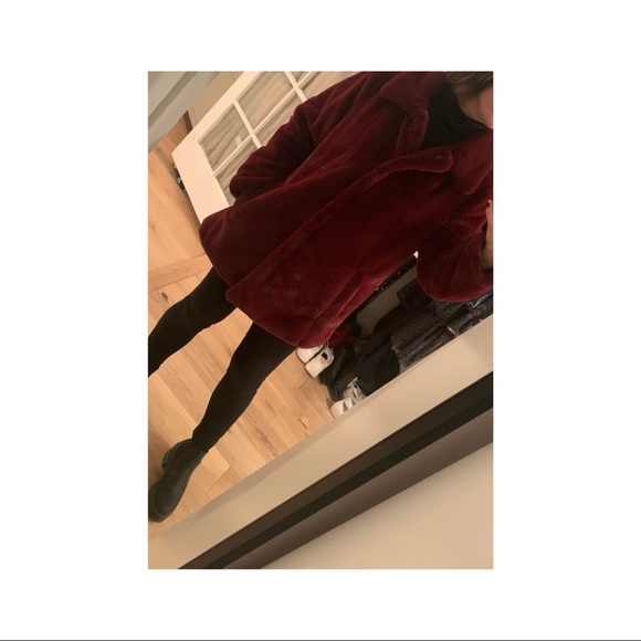 Burgundy Faux Fur Jacket - Picture 6 of 8